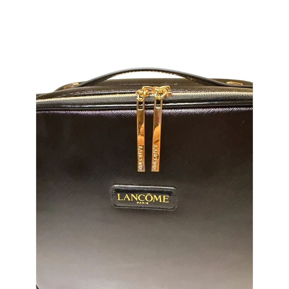 Lancome Paris Black Patent Leather Vanity Makeup Cosmetic Travel Bag Organizer‎